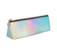 KemEng Lámina de Holograma de Textura de Arco Iris Muy Hermosa, Estuche para lápices con Forma de triángulo, Estuche portátil de Cuero con Cremallera, Estuche para cosméticos
