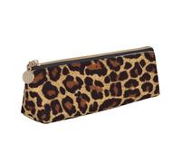 KemEng Leopardo Guepardo Fresco, Estuche para lápices con Forma de triángulo, Estuche portátil de Cuero con Cremallera, Estuche para cosméticos