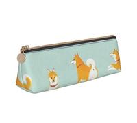 KemEng Lindo Cachorro Shiba inu, Estuche para lápices con Forma de triángulo, Estuche portátil de Cuero con Cremallera, Estuche para cosméticos
