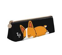 KemEng Lindo Corgi durmiendo, Estuche para lápices con Forma de triángulo, Estuche portátil de Cuero con Cremallera, Estuche para cosméticos