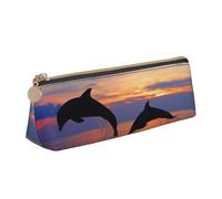 KemEng Lindo delfín Impreso., Estuche para lápices con Forma de triángulo, Estuche portátil de Cuero con Cremallera, Estuche para cosméticos