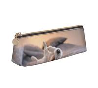 KemEng Lindo Perrito Jack Russell Terrier, Estuche para lápices con Forma de triángulo, Estuche portátil de Cuero con Cremallera, Estuche para cosméticos