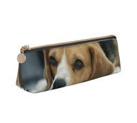 KemEng Lindo Perro Beagle yace en el Suelo, Estuche para lápices con Forma de triángulo, Estuche portátil de Cuero con Cremallera, Estuche para cosméticos