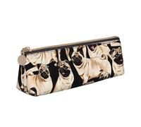 KemEng Lindo Perro Pugs Divertido, Estuche para lápices con Forma de triángulo, Estuche portátil de Cuero con Cremallera, Estuche para cosméticos