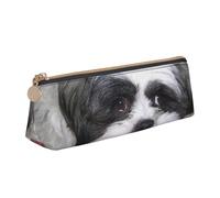 KemEng Lindo Perro Shih Tzu, Estuche para lápices con Forma de triángulo, Estuche portátil de Cuero con Cremallera, Estuche para cosméticos