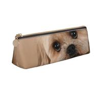 KemEng Lindo Perro Shitzu, Estuche para lápices con Forma de triángulo, Estuche portátil de Cuero con Cremallera, Estuche para cosméticos
