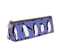KemEng Lindo pingüino Morado, Estuche para lápices con Forma de triángulo, Estuche portátil de Cuero con Cremallera, Estuche para cosméticos