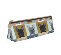 KemEng Lindos Bulldogs franceses, Estuche para lápices con Forma de triángulo, Estuche portátil de Cuero con Cremallera, Estuche para cosméticos
