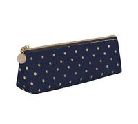 KemEng Lunares Dorados Azul Marino Elegantes Modernos, Estuche para lápices con Forma de triángulo, Estuche portátil de Cuero con Cremallera, Estuche para cosméticos