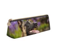KemEng Malinois Belga Mascotas Perros Malinois Belga, Estuche para lápices con Forma de triángulo, Estuche portátil de Cuero con Cremallera, Estuche para cosméticos