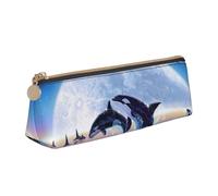 KemEng Manada de orcas, Estuche para lápices con Forma de triángulo, Estuche portátil de Cuero con Cremallera, Estuche para cosméticos