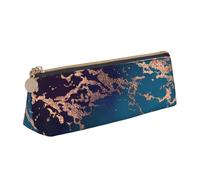 KemEng Marble Luxe Decor Morado Oscuro y Verde Azulado con Dorado, Estuche para lápices con Forma de triángulo, Estuche portátil de Cuero con Cremallera, Estuche para cosméticos