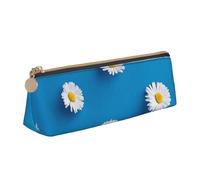 KemEng Margarita Blanca Estampada., Estuche para lápices con Forma de triángulo, Estuche portátil de Cuero con Cremallera, Estuche para cosméticos