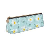 KemEng Margarita Floral Delicada Azul y Blanca, Estuche para lápices con Forma de triángulo, Estuche portátil de Cuero con Cremallera, Estuche para cosméticos