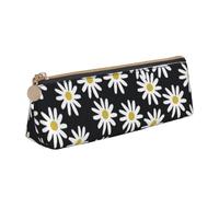 KemEng Margaritas Flores Florales Flor Blanco Y Negro Simple, Estuche para lápices con Forma de triángulo, Estuche portátil de Cuero con Cremallera, Estuche para cosméticos
