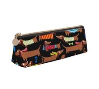 KemEng Me Encanta mi Perro Dachshunds Imprimir, Estuche para lápices con Forma de triángulo, Estuche portátil de Cuero con Cremallera, Estuche para cosméticos