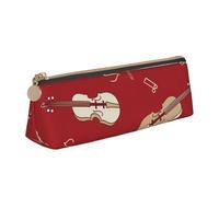 KemEng Música Violín Nota Roja, Estuche para lápices con Forma de triángulo, Estuche portátil de Cuero con Cremallera, Estuche para cosméticos