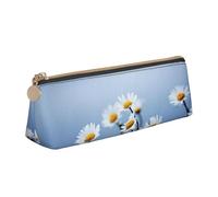 KemEng Naturaleza Flor Blanca, Estuche para lápices con Forma de triángulo, Estuche portátil de Cuero con Cremallera, Estuche para cosméticos