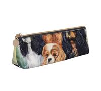 KemEng Negro Dorado Cavalier King Charles Spaniel, Estuche para lápices con Forma de triángulo, Estuche portátil de Cuero con Cremallera, Estuche para cosméticos