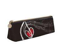 KemEng Notas Musicales de Amor, Estuche para lápices con Forma de triángulo, Estuche portátil de Cuero con Cremallera, Estuche para cosméticos