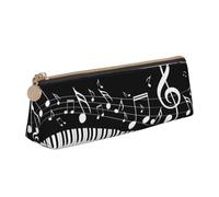KemEng Ola de Notas Musicales, Estuche para lápices con Forma de triángulo, Estuche portátil de Cuero con Cremallera, Estuche para cosméticos