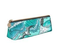 KemEng Olas Bosquejo Gaviota Aves, Estuche para lápices con Forma de triángulo, Estuche portátil de Cuero con Cremallera, Estuche para cosméticos