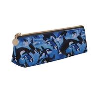 KemEng Orcas Orcas Mar, Estuche para lápices con Forma de triángulo, Estuche portátil de Cuero con Cremallera, Estuche para cosméticos
