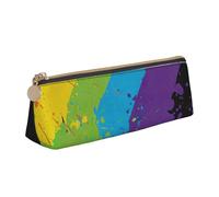 KemEng Orgullo LGBT Rainbow Splat, Estuche para lápices con Forma de triángulo, Estuche portátil de Cuero con Cremallera, Estuche para cosméticos