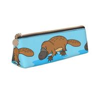 KemEng Ornitorrinco Divertido Australiano, Estuche para lápices con Forma de triángulo, Estuche portátil de Cuero con Cremallera, Estuche para cosméticos