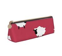 KemEng Oveja Linda Dibujos Animados Oveja Blanca Estampado Rojo, Estuche para lápices con Forma de triángulo, Estuche portátil de Cuero con Cremallera, Estuche para cosméticos