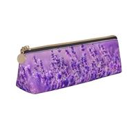 KemEng Paisaje Flor Lavanda Púrpura Paisaje, Estuche para lápices con Forma de triángulo, Estuche portátil de Cuero con Cremallera, Estuche para cosméticos