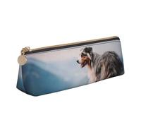 KemEng Pastor Australiano Montañas Aussie Pets Perros, Estuche para lápices con Forma de triángulo, Estuche portátil de Cuero con Cremallera, Estuche para cosméticos