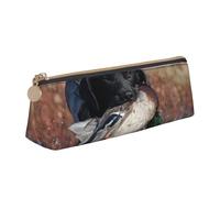 KemEng Pato Caza Labrador Perro Cool Negro Cachorro Animal, Estuche para lápices con Forma de triángulo, Estuche portátil de Cuero con Cremallera, Estuche para cosméticos