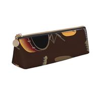 KemEng Patrón de Rock de Tambores Retro, Estuche para lápices con Forma de triángulo, Estuche portátil de Cuero con Cremallera, Estuche para cosméticos