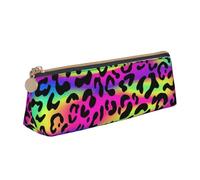 KemEng Patrón geométrico Brillante de neón Abstracto, Estuche para lápices con Forma de triángulo, Estuche portátil de Cuero con Cremallera, Estuche para cosméticos