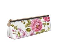 KemEng Peonías Rosa Paja, Estuche para lápices con Forma de triángulo, Estuche portátil de Cuero con Cremallera, Estuche para cosméticos