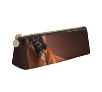 KemEng Perro Boxer Acostado Genial, Estuche para lápices con Forma de triángulo, Estuche portátil de Cuero con Cremallera, Estuche para cosméticos