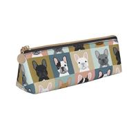 KemEng Perro Bulldog Francés con Patrón De Retratos, Estuche para lápices con Forma de triángulo, Estuche portátil de Cuero con Cremallera, Estuche para cosméticos