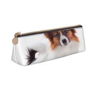 KemEng Perro Papillon Esponjoso, Estuche para lápices con Forma de triángulo, Estuche portátil de Cuero con Cremallera, Estuche para cosméticos