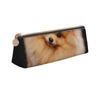 KemEng Perro Pomerania Cachorro Lindo, Estuche para lápices con Forma de triángulo, Estuche portátil de Cuero con Cremallera, Estuche para cosméticos
