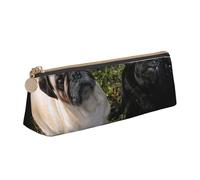 KemEng Perro Pug Blanco Y Negro, Estuche para lápices con Forma de triángulo, Estuche portátil de Cuero con Cremallera, Estuche para cosméticos
