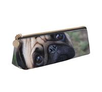 KemEng Perro Pug Gracioso Mírate, Estuche para lápices con Forma de triángulo, Estuche portátil de Cuero con Cremallera, Estuche para cosméticos