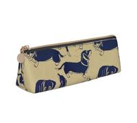 KemEng Perro Salchicha Divertido, Estuche para lápices con Forma de triángulo, Estuche portátil de Cuero con Cremallera, Estuche para cosméticos