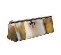 KemEng Perro Samoyedo, Estuche para lápices con Forma de triángulo, Estuche portátil de Cuero con Cremallera, Estuche para cosméticos