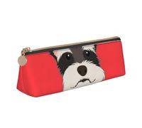 KemEng Perro Schnauzer Amigo, Estuche para lápices con Forma de triángulo, Estuche portátil de Cuero con Cremallera, Estuche para cosméticos