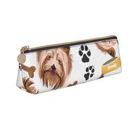 KemEng Perro Sonriente Yorkshire Terrier, Estuche para lápices con Forma de triángulo, Estuche portátil de Cuero con Cremallera, Estuche para cosméticos