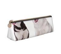 KemEng Perros Husky Impresos, Estuche para lápices con Forma de triángulo, Estuche portátil de Cuero con Cremallera, Estuche para cosméticos