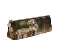 KemEng Perros Pastor Australiano Perros Aussie Brown, Estuche para lápices con Forma de triángulo, Estuche portátil de Cuero con Cremallera, Estuche para cosméticos