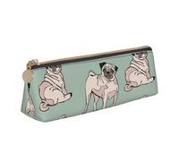 KemEng Perros Pug Sentados, Estuche para lápices con Forma de triángulo, Estuche portátil de Cuero con Cremallera, Estuche para cosméticos