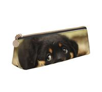 KemEng Perros Rottweiler Perros Lindos Cachorros Mascotas Pequeños, Estuche para lápices con Forma de triángulo, Estuche portátil de Cuero con Cremallera, Estuche para cosméticos